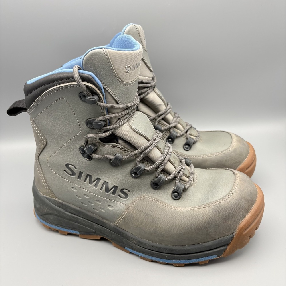 Simms Men's Wading Boots Size 9 Gray/Blue Fly Fishing Shoes Rubber Soles - Picture 2 of 9